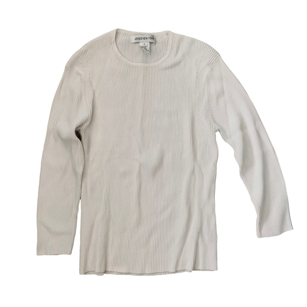 Jones New York L old money off white raw hem ribbed 3/4 sleeve boho jodhpur